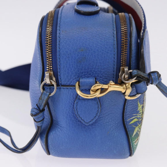 GUCCI Tiger Pattern Hand Bag Leather 2way Blue Gold 453565 Auth 192658A