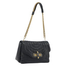 BALLY Chain Shoulder Bag Leather Black Gold Auth 192659A-1