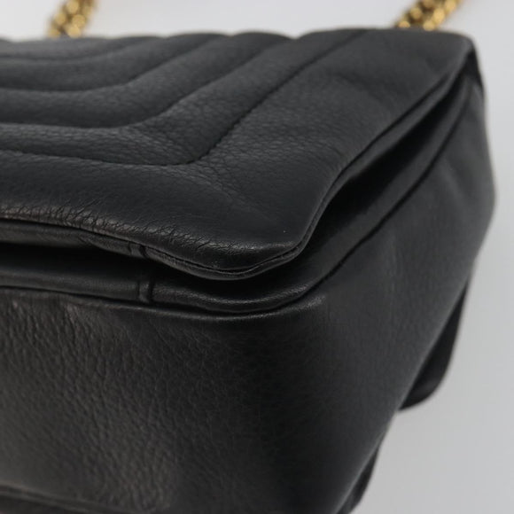 BALLY Chain Shoulder Bag Leather Black Gold Auth 192659A