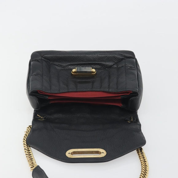 BALLY Chain Shoulder Bag Leather Black Gold Auth 192659A