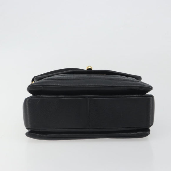 BALLY Chain Shoulder Bag Leather Black Gold Auth 192659A