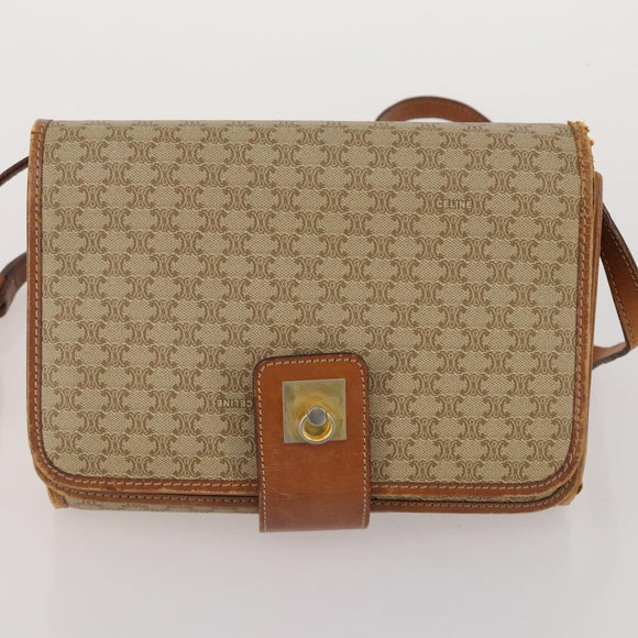 CELINE Macadam Canvas Shoulder Bag PVC Leather 2 Set Beige Auth 192660