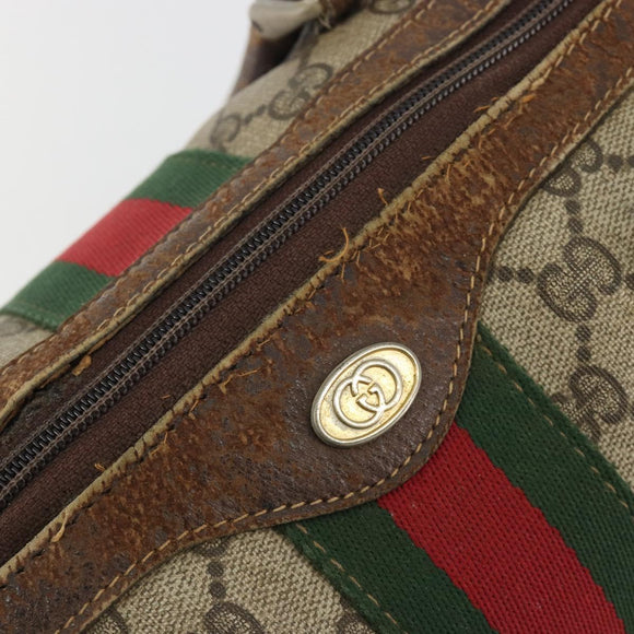 GUCCI GG Supreme Web Sherry Line Bag PVC Beige Gold 24 012 3842 Auth 192661