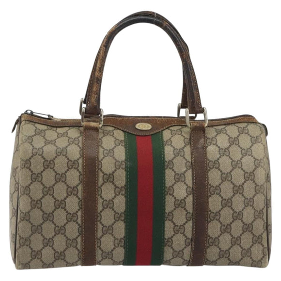 GUCCI GG Supreme Web Sherry Line Bag PVC Beige Gold 24 012 3842 Auth 192661