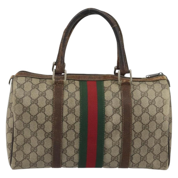 GUCCI GG Supreme Web Sherry Line Bag PVC Beige Gold 24 012 3842 Auth 192661