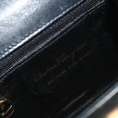 Salvatore Ferragamo Gancini Shoulder Bag Leather Navy Gold Auth 192665-12
