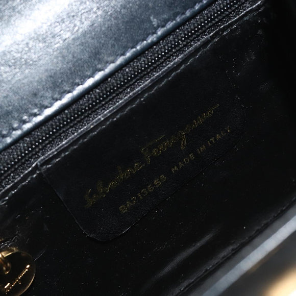 Salvatore Ferragamo Gancini Shoulder Bag Leather Navy Gold Auth 192665