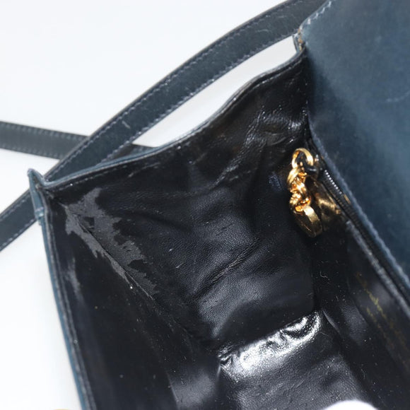 Salvatore Ferragamo Gancini Shoulder Bag Leather Navy Gold Auth 192665