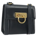 Salvatore Ferragamo Gancini Shoulder Bag Leather Navy Gold Auth 192665-1