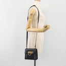 Salvatore Ferragamo Gancini Shoulder Bag Leather Navy Gold Auth 192665-22
