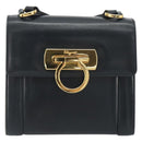 Salvatore Ferragamo Gancini Shoulder Bag Leather Navy Gold Auth 192665-13