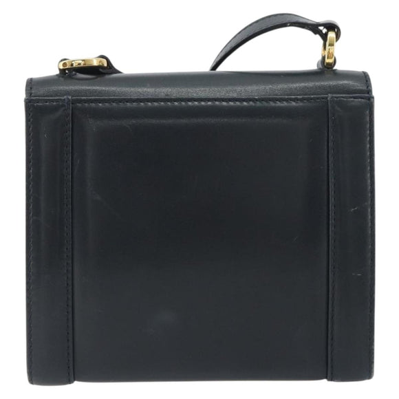 Salvatore Ferragamo Gancini Shoulder Bag Leather Navy Gold Auth 192665