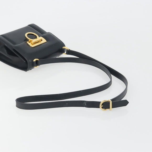 Salvatore Ferragamo Gancini Shoulder Bag Leather Navy Gold Auth 192665