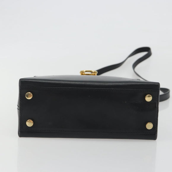 Salvatore Ferragamo Gancini Hand Bag Leather 2way Black Gold Auth 192668