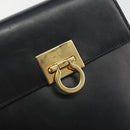 Salvatore Ferragamo Gancini Hand Bag Leather 2way Black Gold Auth 192668-19