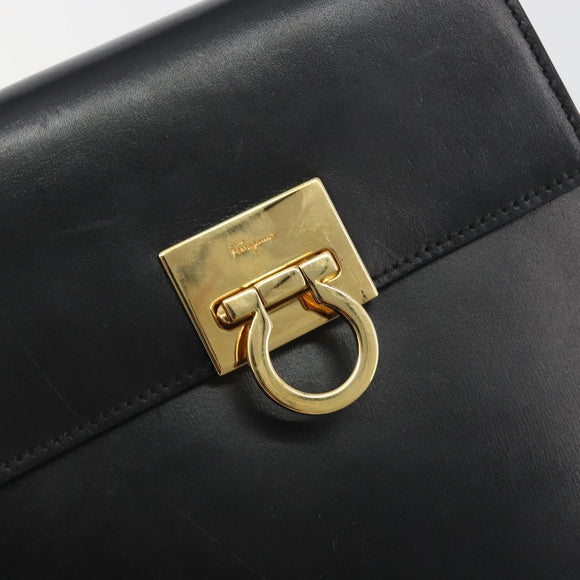 Salvatore Ferragamo Gancini Hand Bag Leather 2way Black Gold Auth 192668