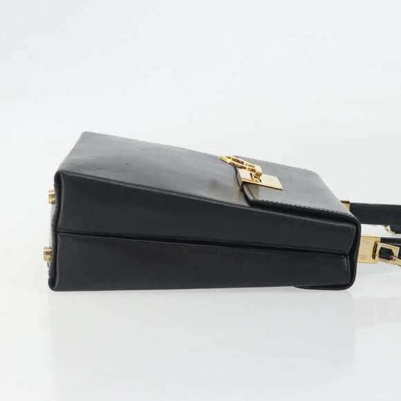 Salvatore Ferragamo Gancini Hand Bag Leather 2way Black Gold Auth 192668