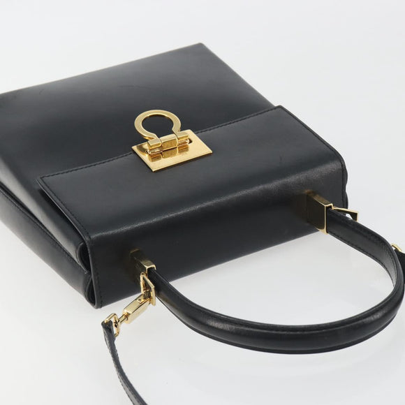Salvatore Ferragamo Gancini Hand Bag Leather 2way Black Gold Auth 192668