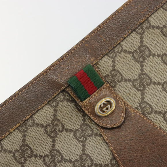 GUCCI GG Supreme Web Sherry Line Bag PVC Beige Gold 156 01 032 Auth 192673