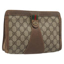GUCCI GG Supreme Web Sherry Line Bag PVC Beige Gold 156 01 032 Auth 192673-1