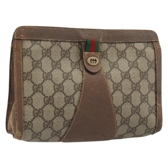 GUCCI GG Supreme Web Sherry Line Bag PVC Beige Gold 156 01 032 Auth 192673