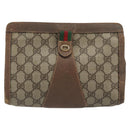 GUCCI GG Supreme Web Sherry Line Bag PVC Beige Gold 156 01 032 Auth 192673-13
