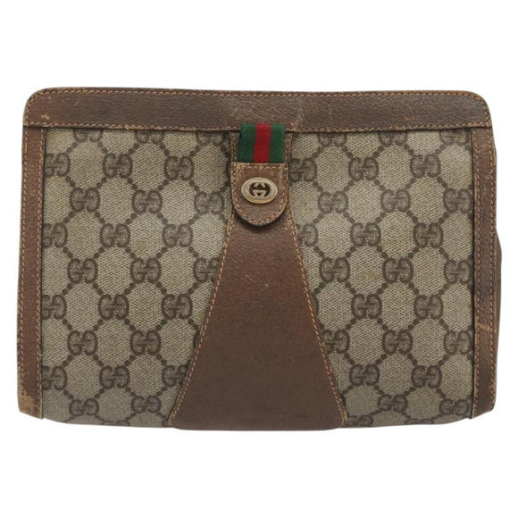 GUCCI GG Supreme Web Sherry Line Bag PVC Beige Gold 156 01 032 Auth 192673