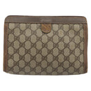 GUCCI GG Supreme Web Sherry Line Bag PVC Beige Gold 156 01 032 Auth 192673-2