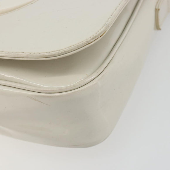 CELINE Circle Shoulder Bag Patent Leather Ivory Silver Auth 192674