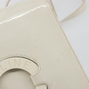 CELINE Circle Shoulder Bag Patent Leather Ivory Silver Auth 192674-9