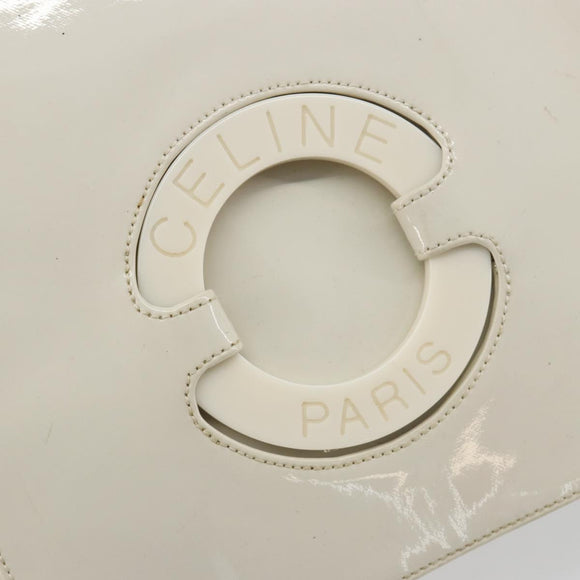 CELINE Circle Shoulder Bag Patent Leather Ivory Silver Auth 192674