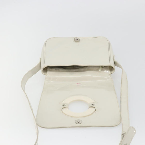 CELINE Circle Shoulder Bag Patent Leather Ivory Silver Auth 192674