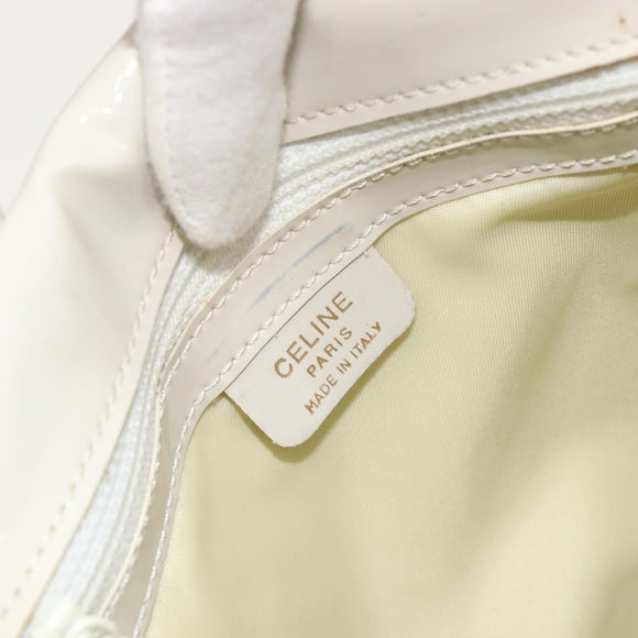 CELINE Circle Shoulder Bag Patent Leather Ivory Silver Auth 192674