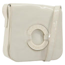 CELINE Circle Shoulder Bag Patent Leather Ivory Silver Auth 192674-1
