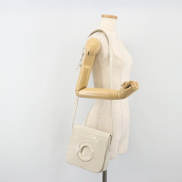 CELINE Circle Shoulder Bag Patent Leather Ivory Silver Auth 192674