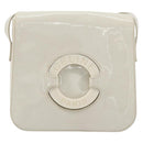 CELINE Circle Shoulder Bag Patent Leather Ivory Silver Auth 192674-13