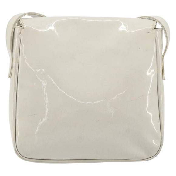 CELINE Circle Shoulder Bag Patent Leather Ivory Silver Auth 192674