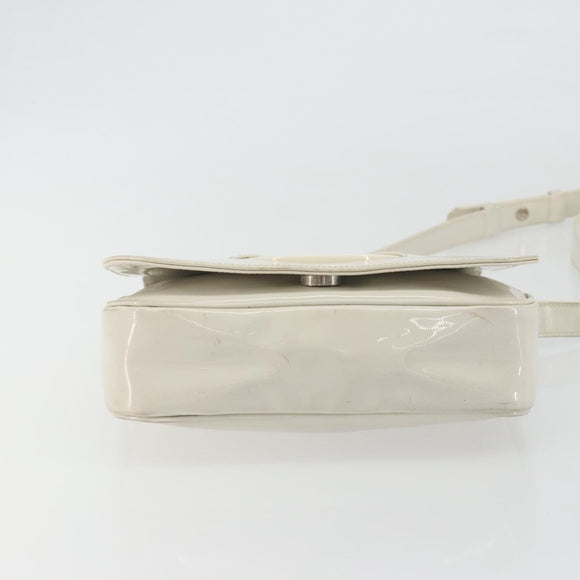 CELINE Circle Shoulder Bag Patent Leather Ivory Silver Auth 192674