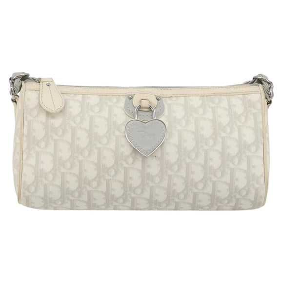 Christian Dior Trotter Canvas Romantic Bag PVC White Silver Auth 192675A