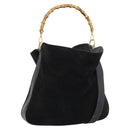 GUCCI Bamboo Shoulder Bag Suede 2way Black Gold 001 1577 Auth 192682-1