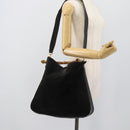 GUCCI Bamboo Shoulder Bag Suede 2way Black Gold 001 1577 Auth 192682-23