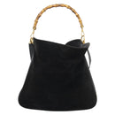 GUCCI Bamboo Shoulder Bag Suede 2way Black Gold 001 1577 Auth 192682-13