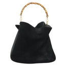 GUCCI Bamboo Shoulder Bag Suede 2way Black Gold 001 1577 Auth 192682-2