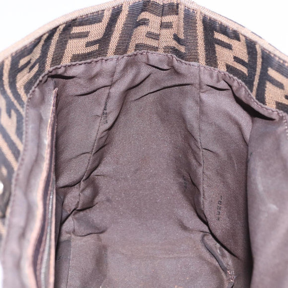 FENDI Zucca Canvas Hand Bag Brown Silver Auth 192690A