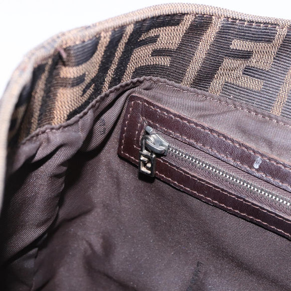 FENDI Zucca Canvas Hand Bag Brown Silver Auth 192690A