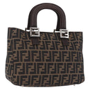 FENDI Zucca Canvas Hand Bag Brown Silver Auth 192690A-1