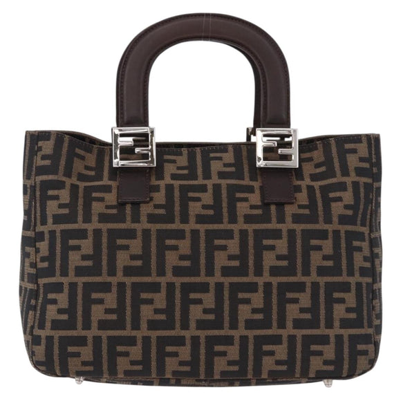 FENDI Zucca Canvas Hand Bag Brown Silver Auth 192690A