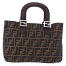 FENDI Zucca Canvas Hand Bag Brown Silver Auth 192690A-2