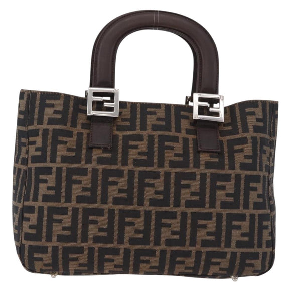 FENDI Zucca Canvas Hand Bag Brown Silver Auth 192690A