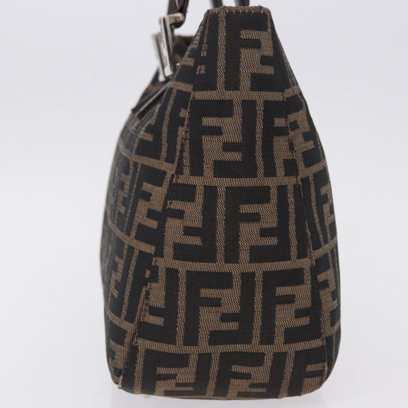 FENDI Zucca Canvas Hand Bag Brown Silver Auth 192690A